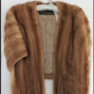 VINTAGE Futaba Mink Stole Women's Jacket Faux Fur Brown Size OSFA